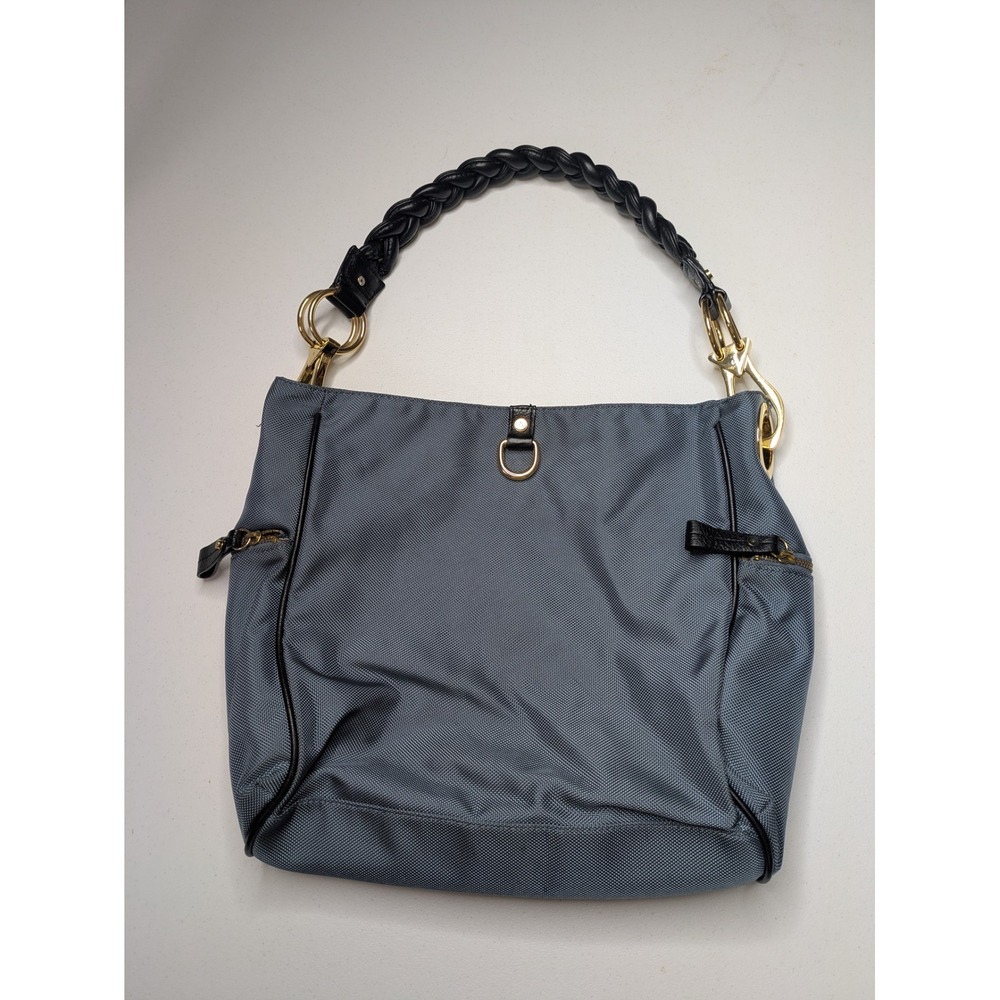IPK Paris 75 Slouchy Nylon Hobo Bag Purse Blue/Gray 13"x13" Braided Handle Y2K